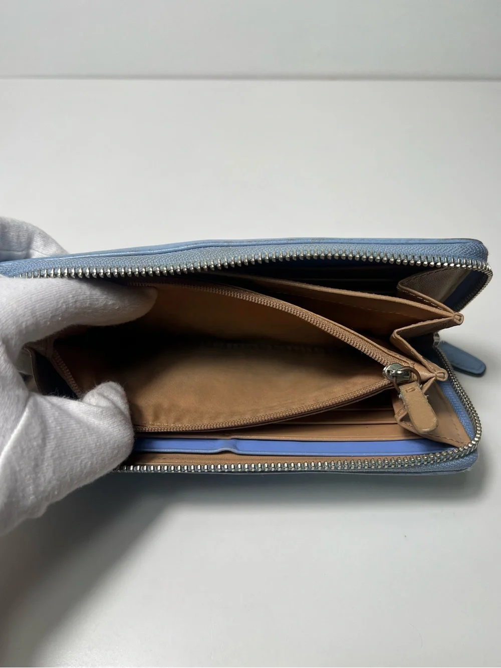 Coach Periwinkle Light Blue Leather Accordion Continental Zip Around Long Wallet